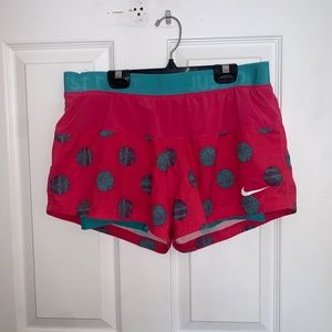 NIKE RARE Dri-Fit Lined Running Shorts in Pink/Teal Polka Dot